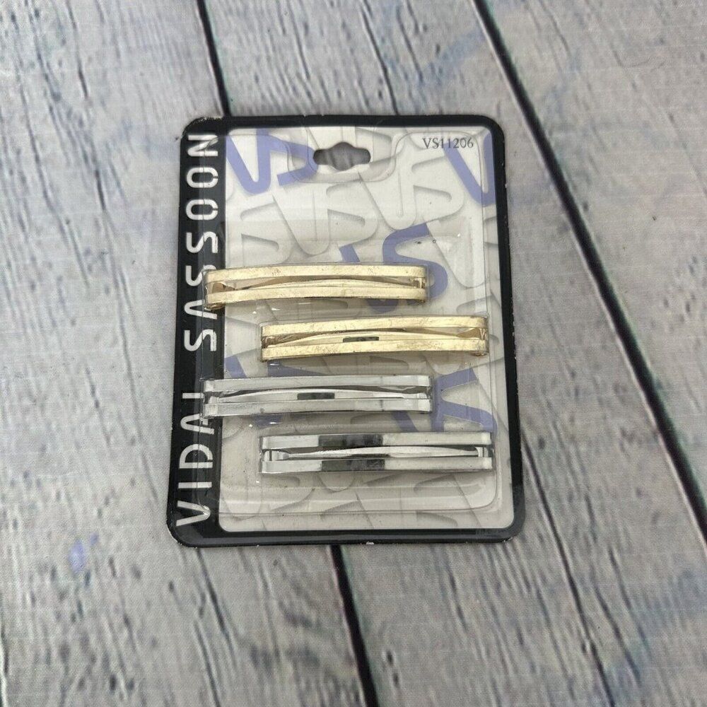 Vintage Vidal Sassoon Silver Gold Barrettes Classic 4 Pack NEW VS11206